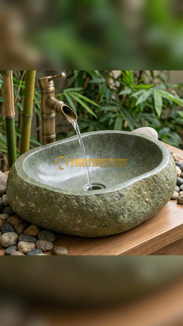 Chậu Rửa (Lavabo) Đá Đá Cuội Xanh Kiểu Dáng Tự Nhiên