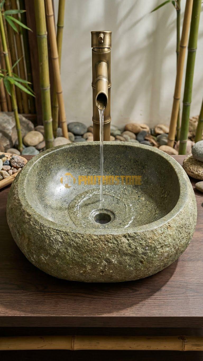Chậu Rửa (Lavabo) Đá Đá Cuội Xanh Kiểu Dáng Tự Nhiên