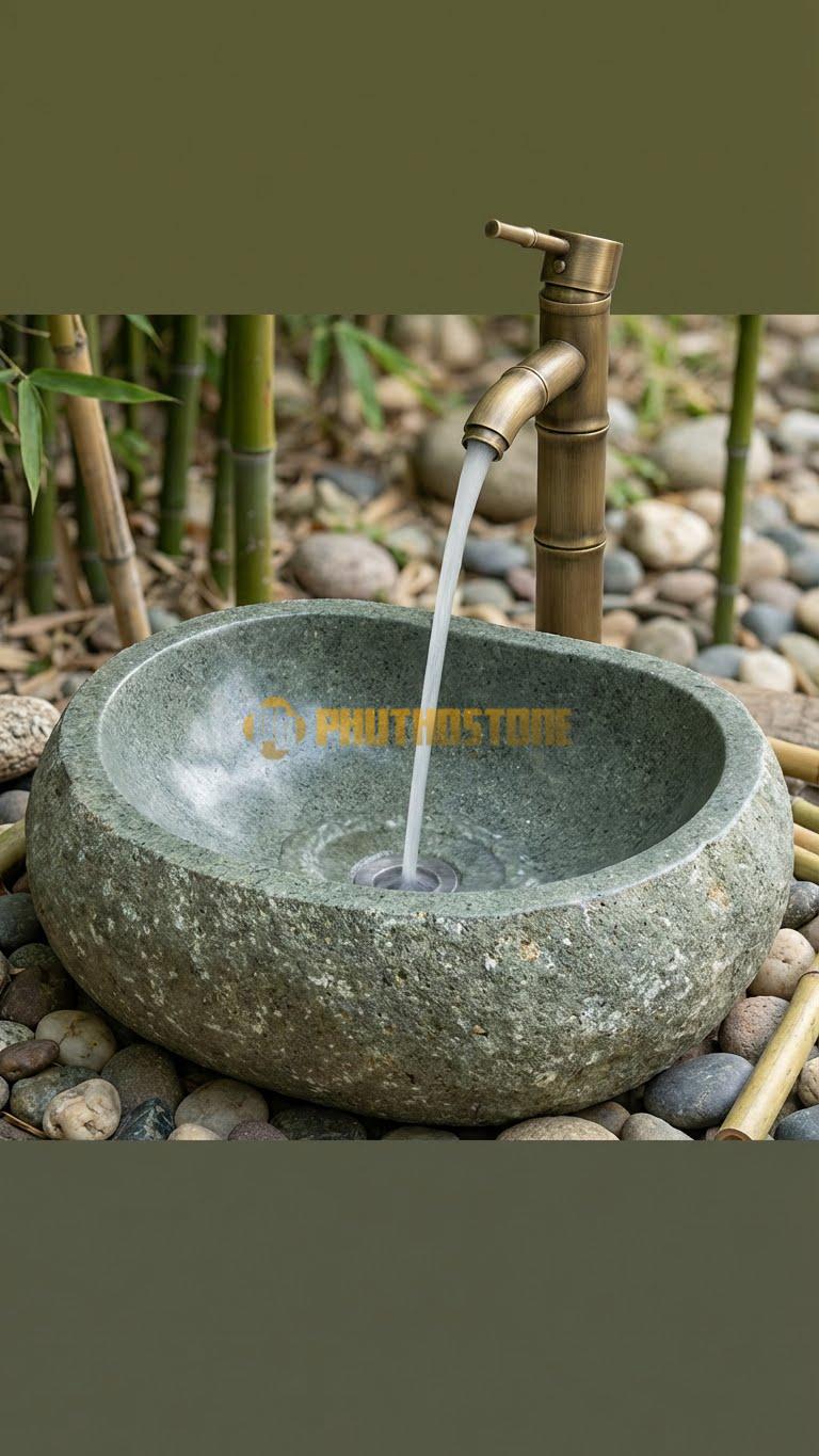 Chậu Rửa (Lavabo) Đá Đá Cuội Xanh Kiểu Dáng Tự Nhiên