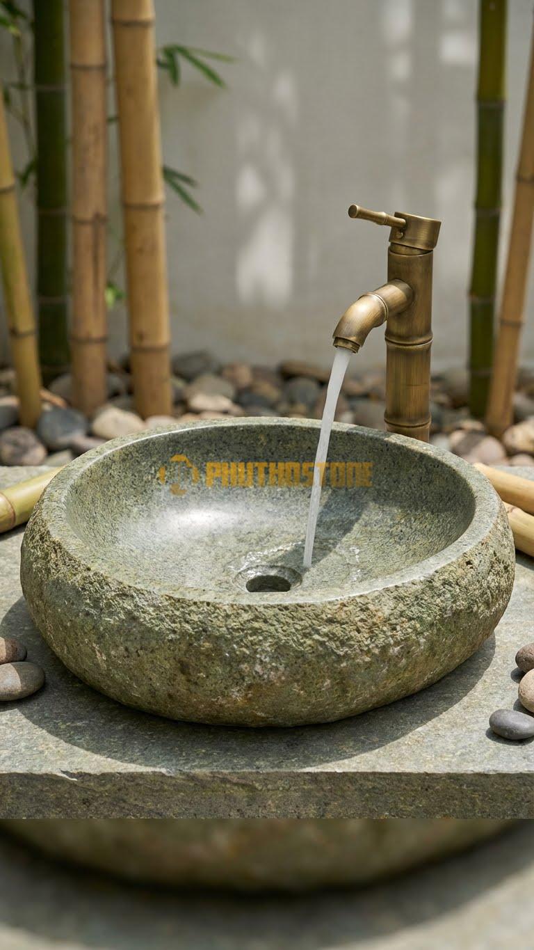 Chậu Rửa (Lavabo) Đá Đá Cuội Xanh Kiểu Dáng Tự Nhiên