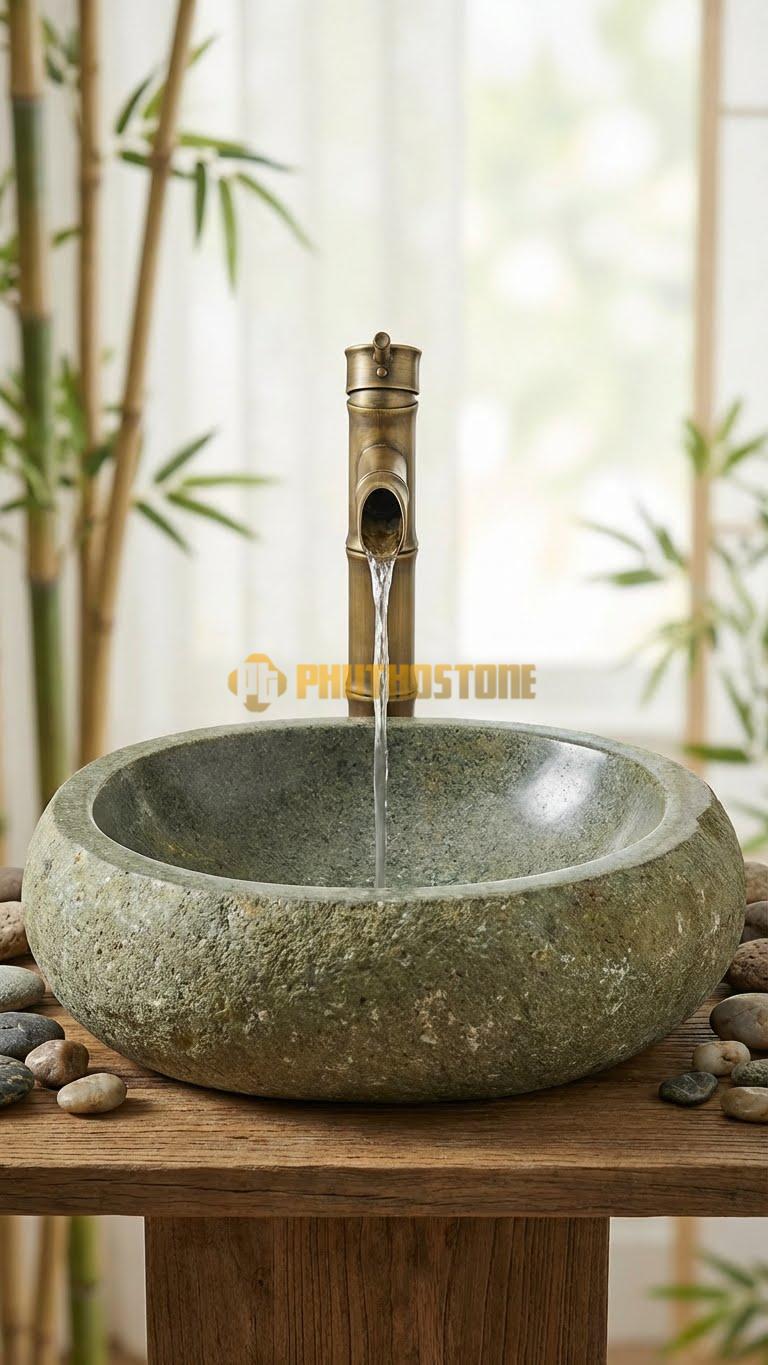Chậu Rửa (Lavabo) Đá Đá Cuội Xanh Kiểu Dáng Tự Nhiên