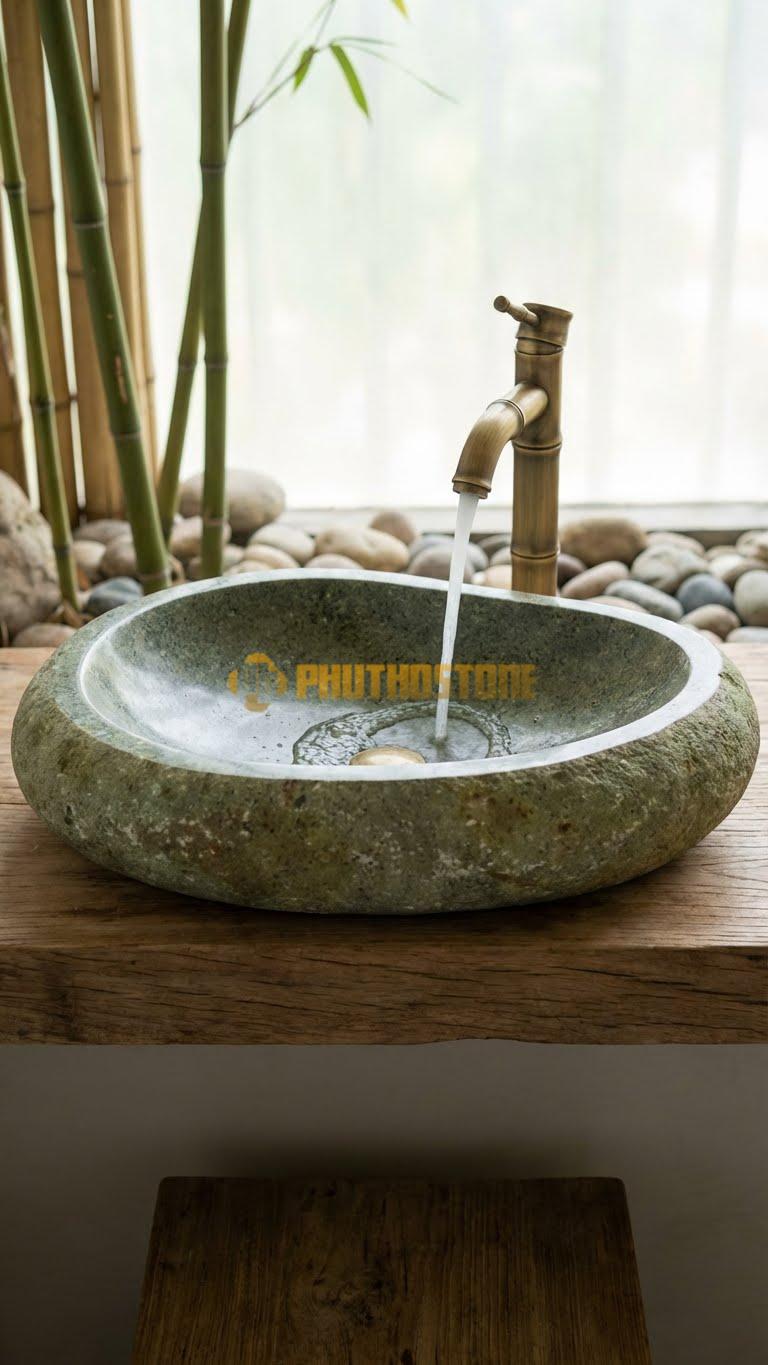 Chậu Rửa (Lavabo) Đá Đá Cuội Xanh Kiểu Dáng Tự Nhiên