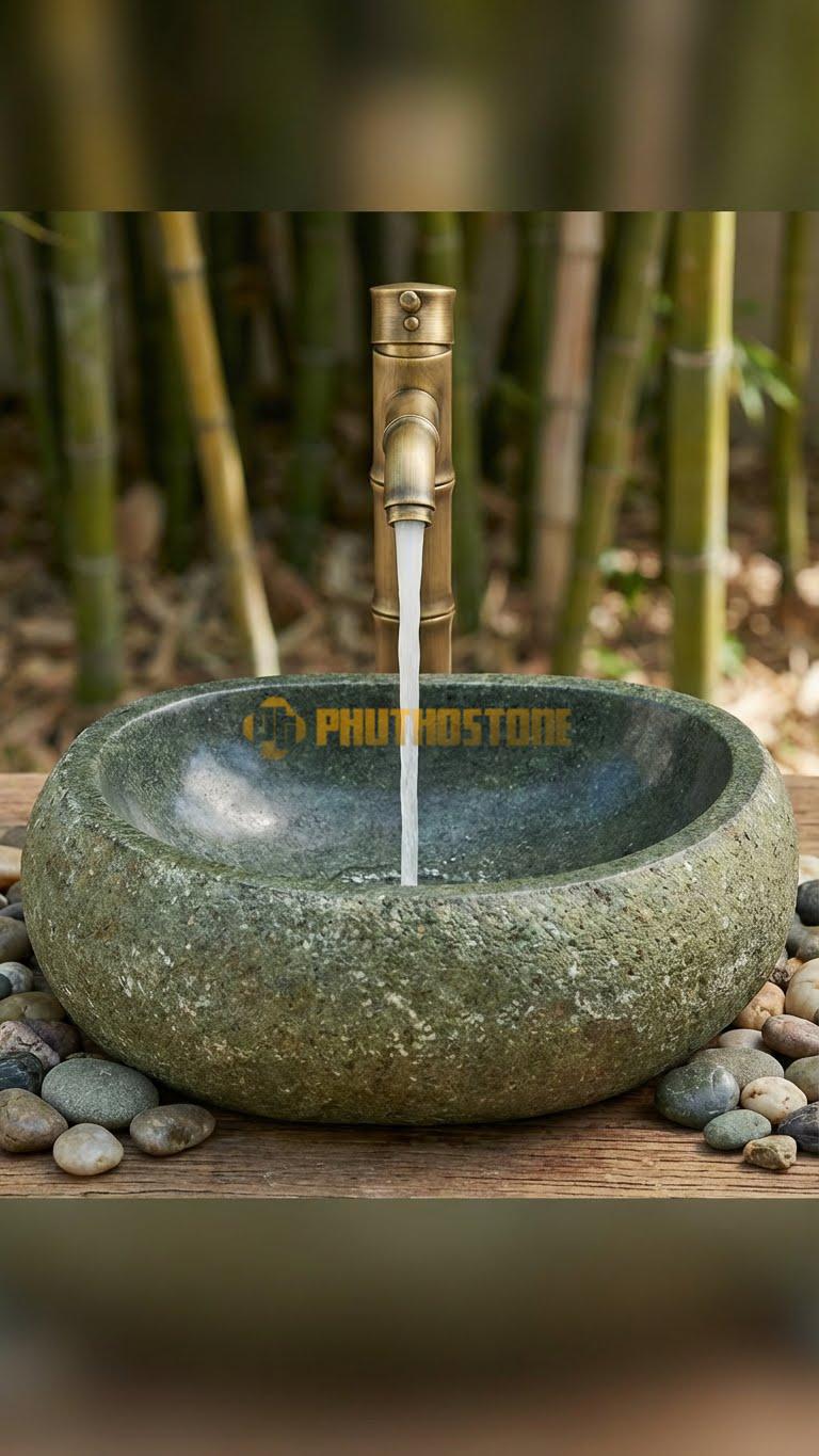 Chậu Rửa (Lavabo) Đá Đá Cuội Xanh Kiểu Dáng Tự Nhiên
