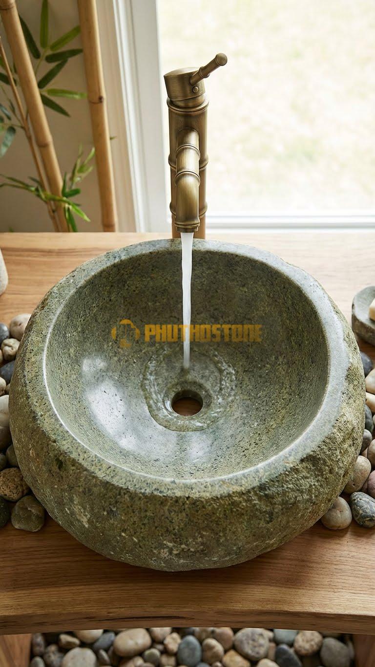 Chậu Rửa (Lavabo) Đá Đá Cuội Xanh Kiểu Dáng Tự Nhiên