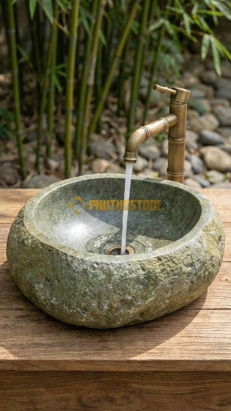 Chậu Rửa (Lavabo) Đá Đá Cuội Xanh Kiểu Dáng Tự Nhiên