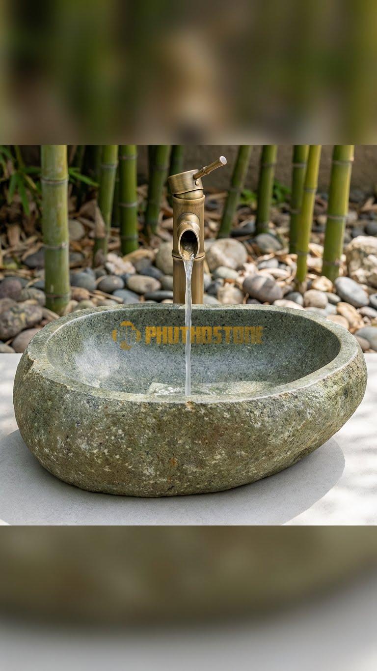 Chậu Rửa (Lavabo) Đá Đá Cuội Xanh Kiểu Dáng Tự Nhiên
