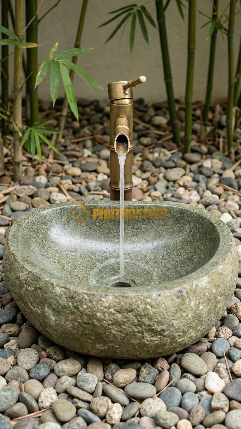Chậu Rửa (Lavabo) Đá Đá Cuội Xanh Kiểu Dáng Tự Nhiên