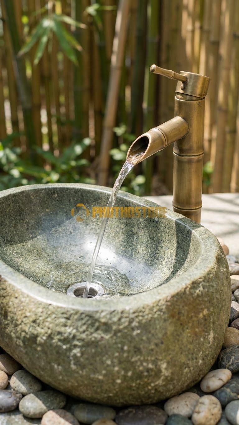 Chậu Rửa (Lavabo) Đá Đá Cuội Xanh Kiểu Dáng Tự Nhiên
