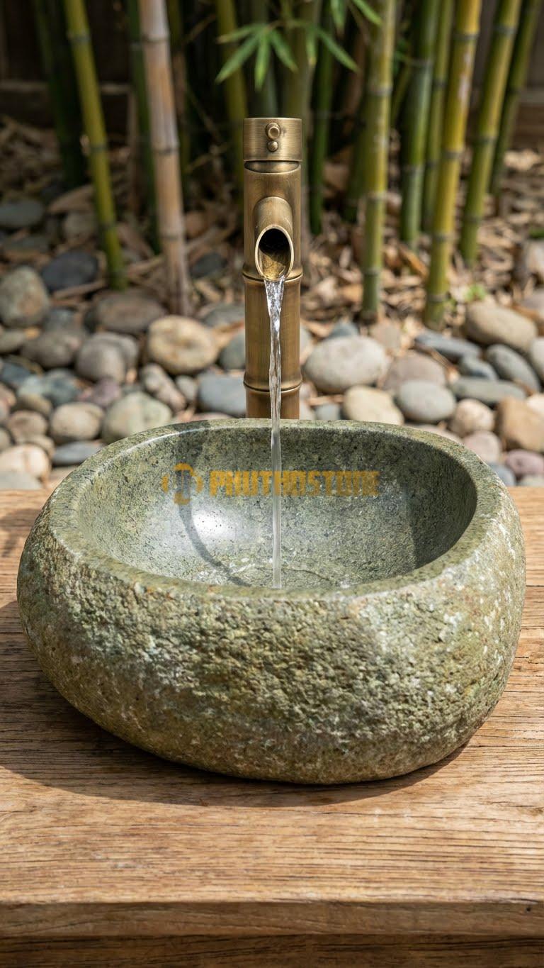 Chậu Rửa (Lavabo) Đá Đá Cuội Xanh Kiểu Dáng Tự Nhiên