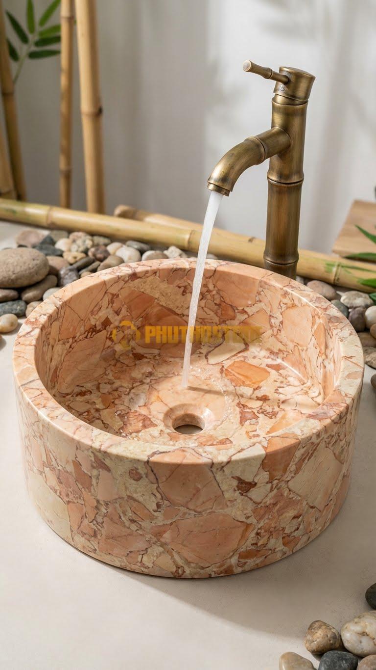 Chậu Rửa (Lavabo) Đá Đá Hồng Tròn 42 x Cao 14cm