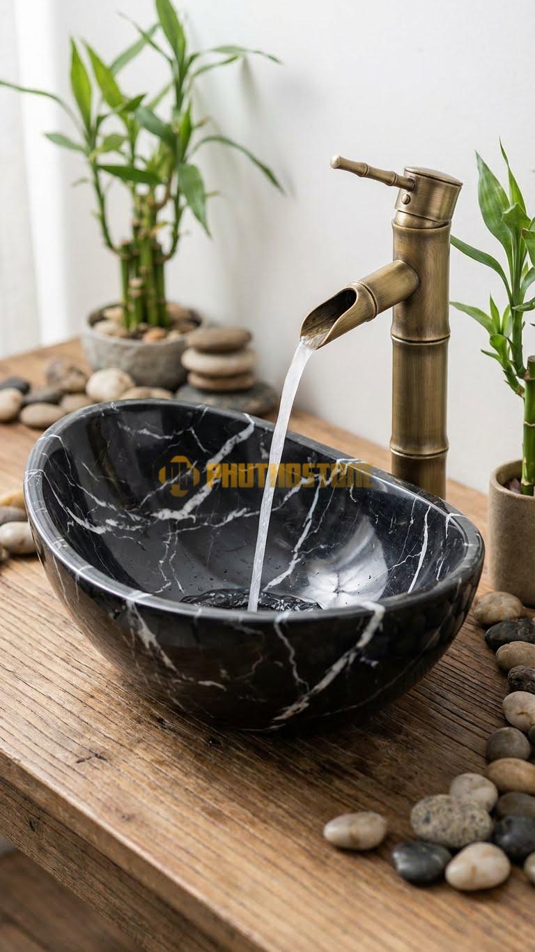 Chậu Rửa (Lavabo) Đá Đen Tia Chớp Giọt Nước 14cm