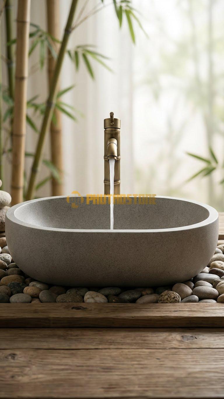 Chậu Rửa (Lavabo) Đá Granite Bầu Dục 52 cm x 41 cm x 16 cm