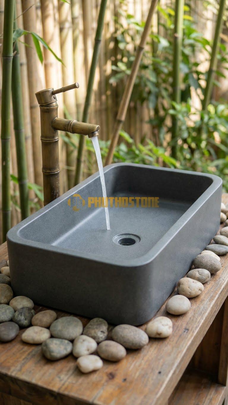 Chậu Rửa (Lavabo) Đá Granite Chữ Nhật 61 cm x 36 cm x 13cm