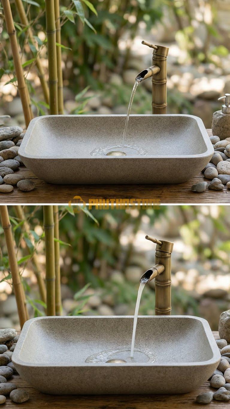 Chậu Rửa (Lavabo) Đá Granite Chữ Nhật Vát 58 cm x 38 cm x 11cm
