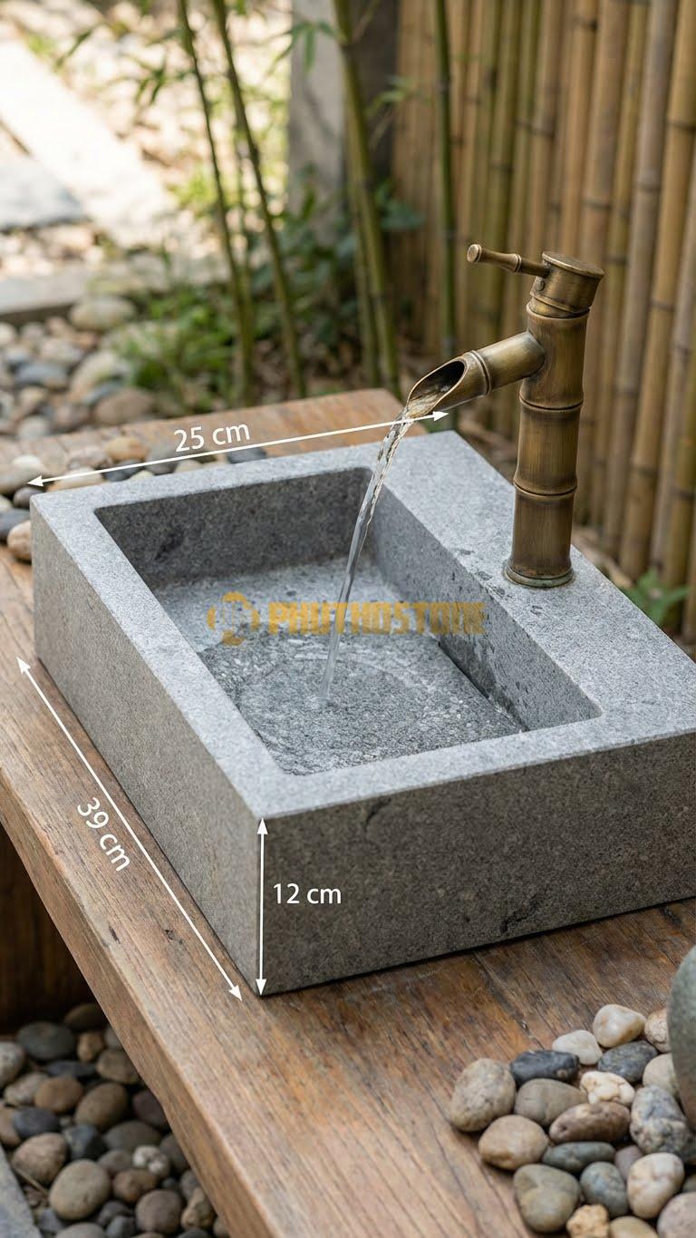 Chậu Rửa (Lavabo) Đá Granite Dài 39 x 25 Cao 12 Có Chỗ Đặt Trụ