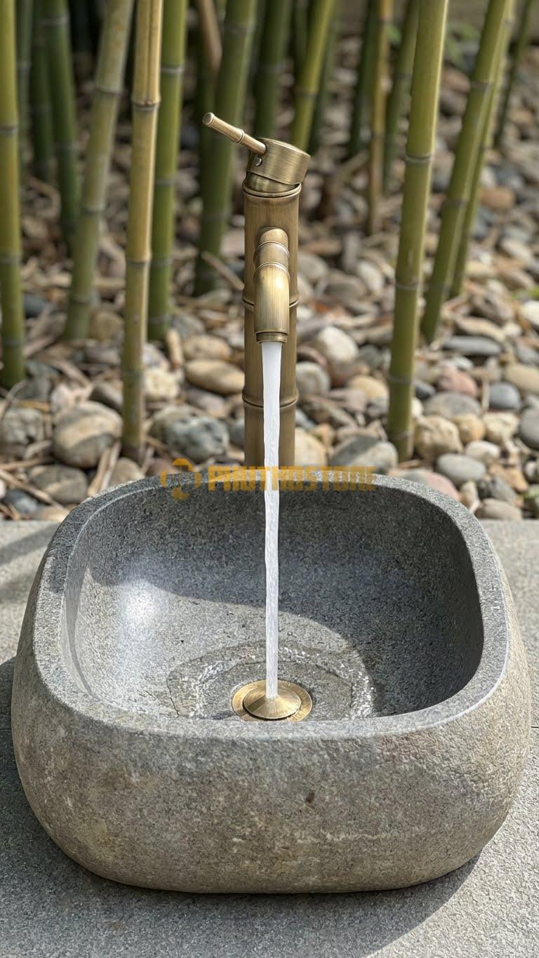 Chậu Rửa (Lavabo) Đá Granite Lavabo Chữ Nhật Cong Bụng 13cm