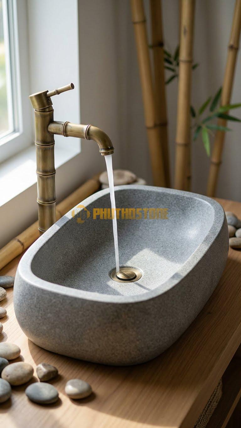 Chậu Rửa (Lavabo) Đá Granite Lavabo Đá Chữ Nhật Cong Cạnh
