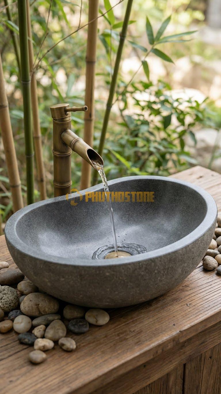 Chậu Rửa (Lavabo) Đá Granite Lavabo Đá Hình Hạt Đậu