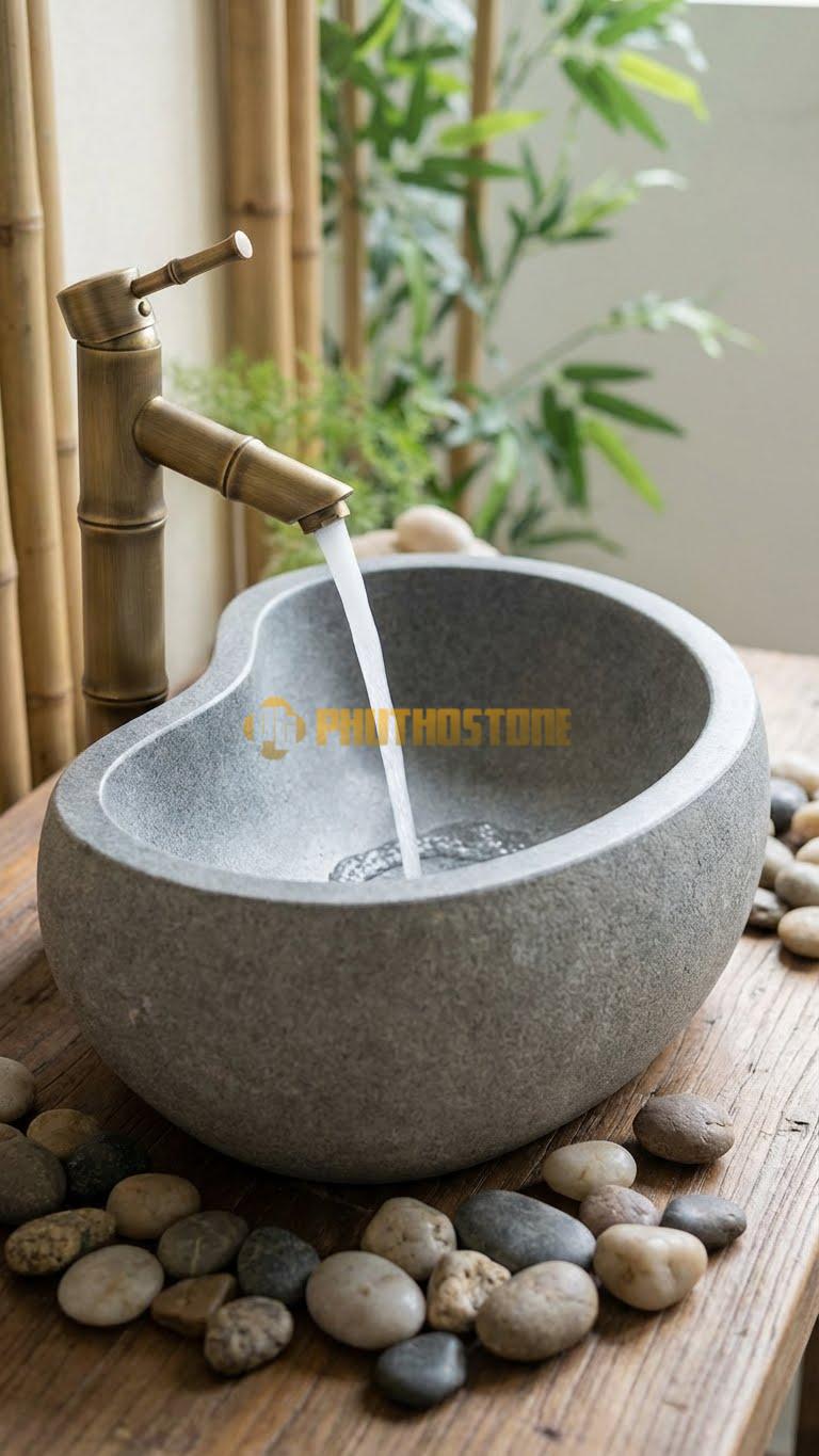 Chậu Rửa (Lavabo) Đá Granite Lavabo Đá Hình Quả Thận Bất Đối Xứng