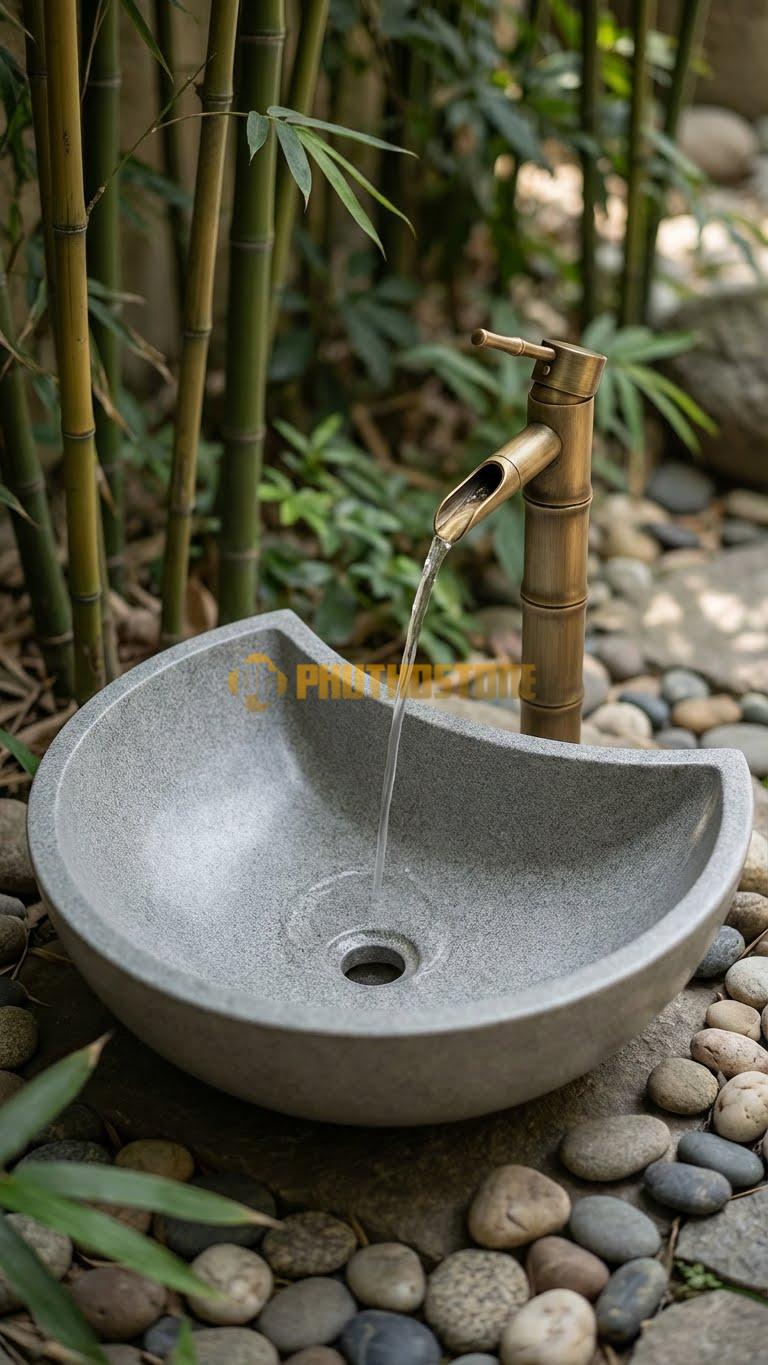 Chậu Rửa (Lavabo) Đá Granite Lavabo Đá Hình Trăng Lưỡi Liềm