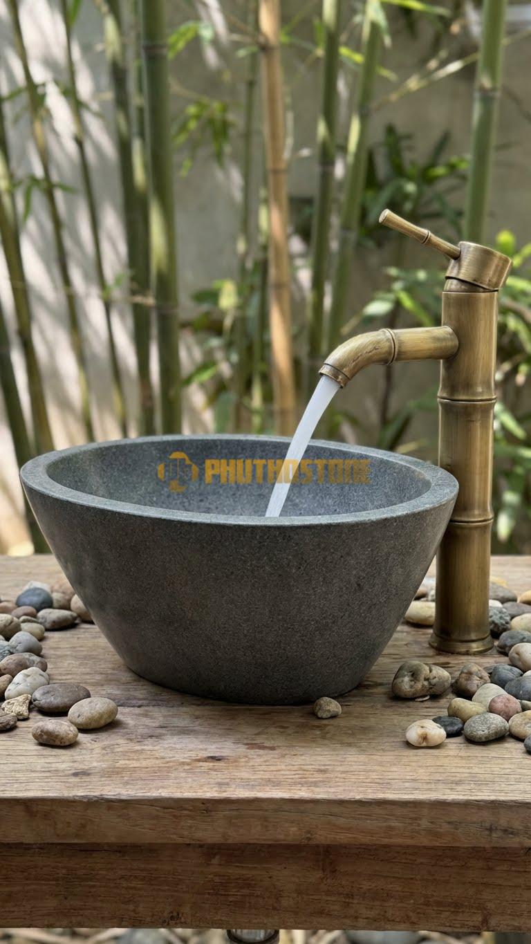 Chậu Rửa (Lavabo) Đá Granite Lavabo Đá Oval Lệch Tâm