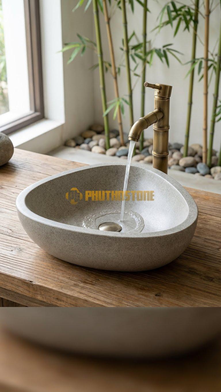 Chậu Rửa (Lavabo) Đá Granite Lavabo Đá Tam Giác Bo Tròn Hiện Đại