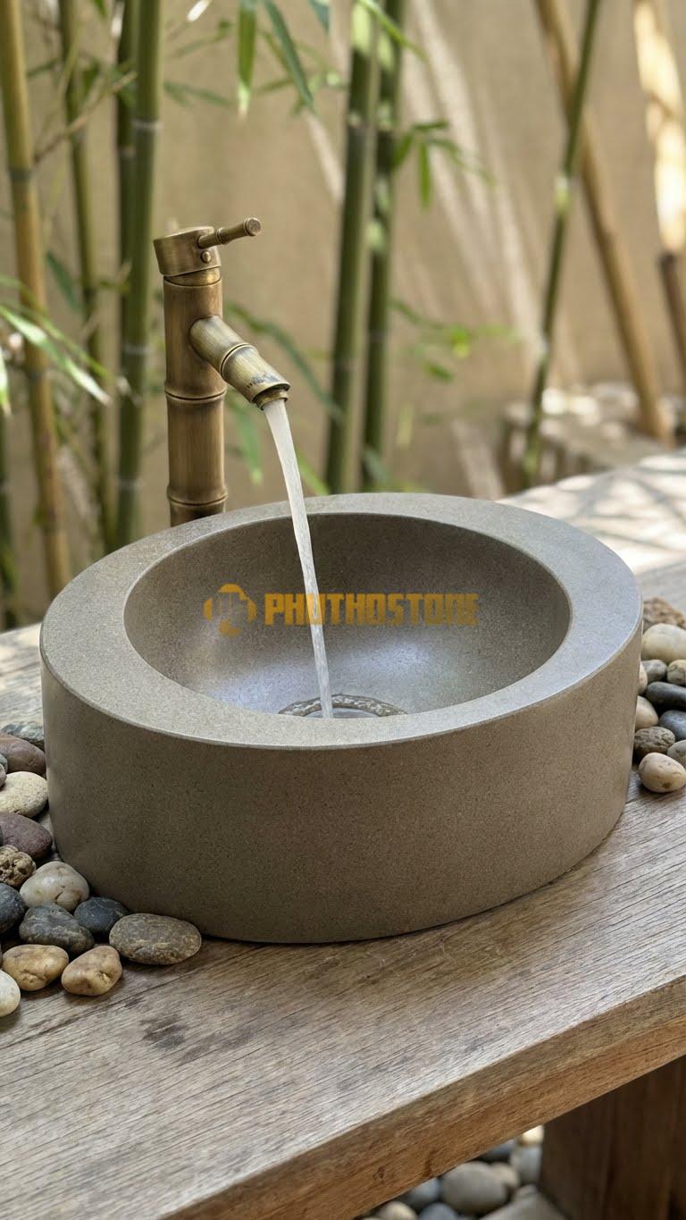 Chậu Rửa (Lavabo) Đá Granite Lavabo Oval Bo Cạnh Ngoài – Lòng Tròn 14cm