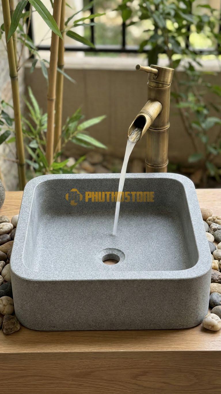 Chậu Rửa (Lavabo) Đá Granite Vuông 41 Cao 14cm
