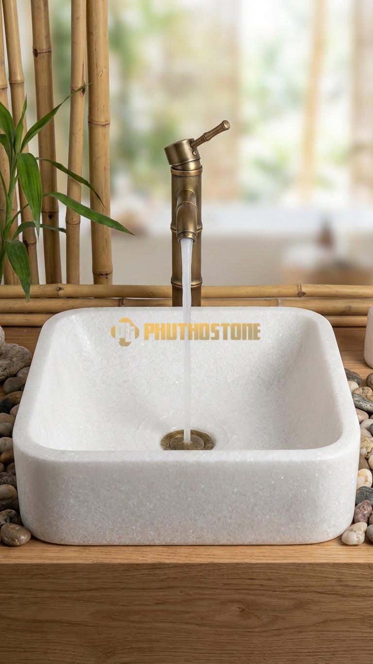 Chậu Rửa (Lavabo) Đá Trắng Muối 41x41x14