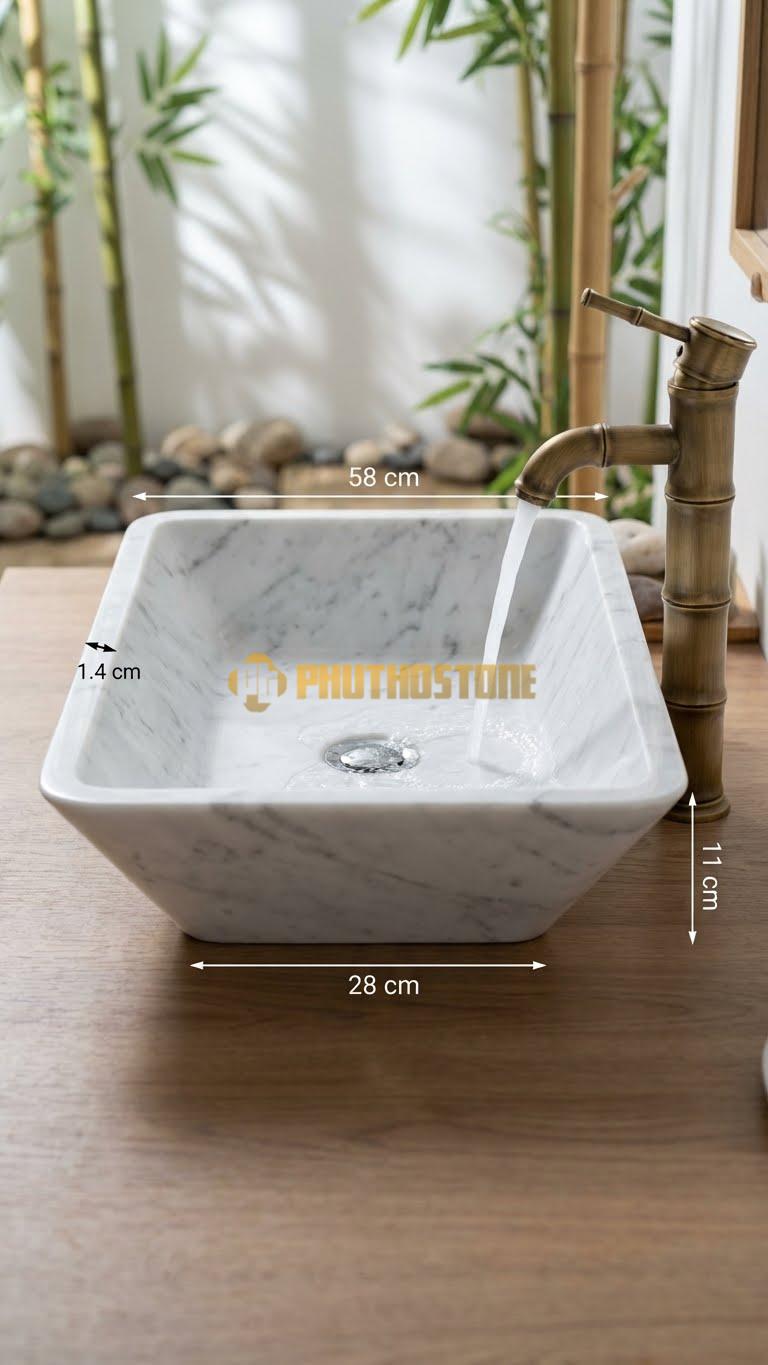 Chậu Rửa (Lavabo) Đá Trắng Yên Bái Hình Thang 58X38X11cm