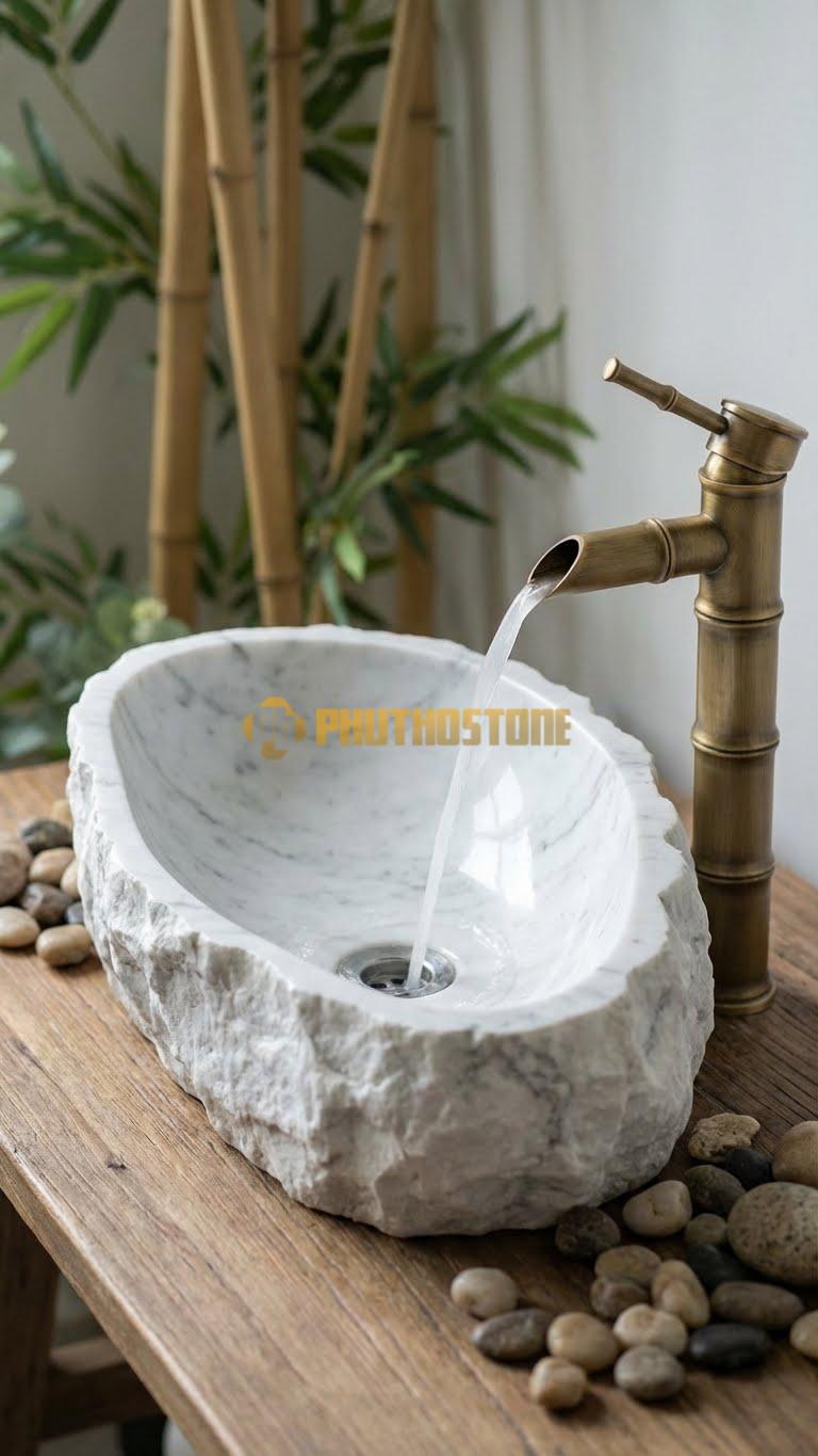 Chậu Rửa (Lavabo) Đá Trắng Yên Bái Lavabo Đá Tảng Vỡ Tự Nhiên