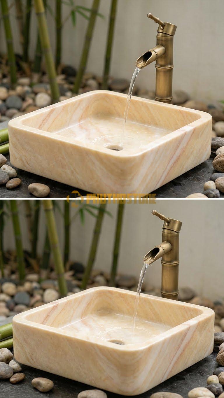 Chậu Rửa (Lavabo) Đá Vàng Nghệ An 41x41x14