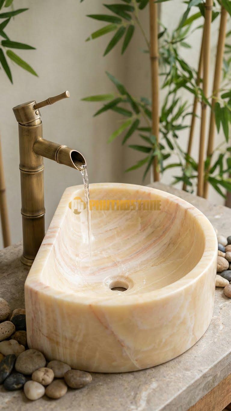 Chậu Rửa (Lavabo) Đá Vàng Nghệ An Lavabo Hình Chữ D Cao 13cm
