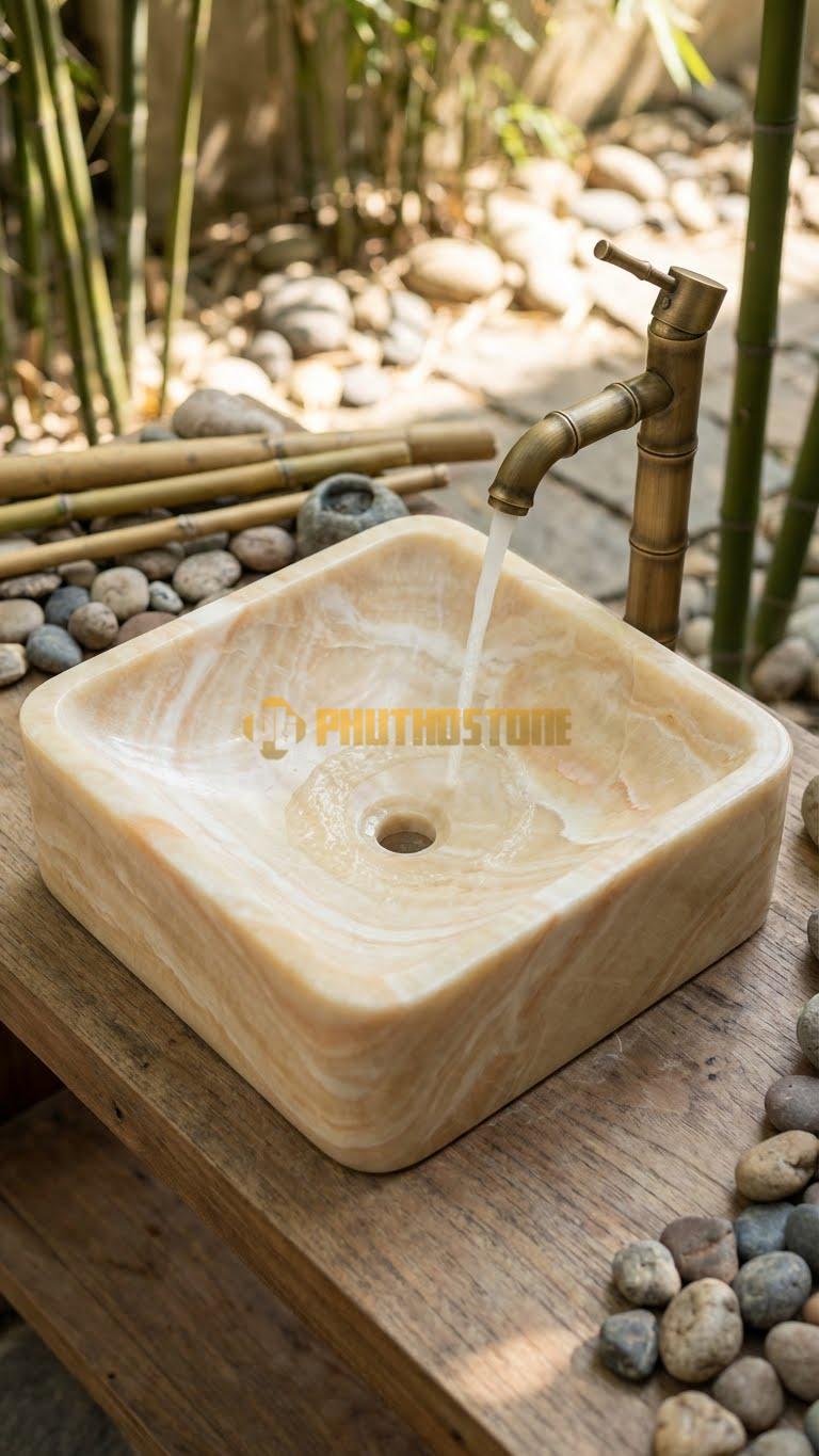Chậu Rửa (Lavabo) Đá Vàng Nghệ An Vuông 41 Cao 14cm