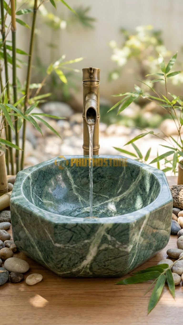 Chậu Rửa (Lavabo) Đá Xanh Ấn Lavabo Đa Giác Bo Tròn Cao 12cm