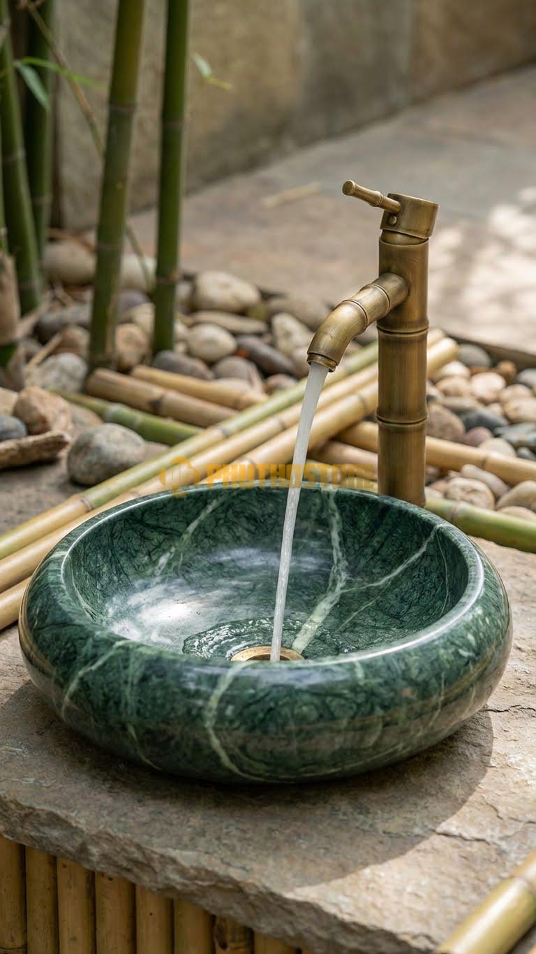 Chậu Rửa (Lavabo) Đá Xanh Ấn Tròn 41 Cao 14