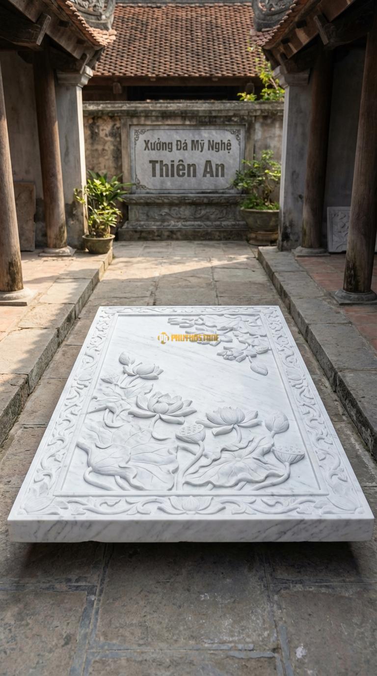 Chiếu Rồng Nhà Thờ Họ Đá Trắng Yên Bái Đầm Sen Tinh Khiết (Hoa sen, lá sen và đài sen tự nhiên, không có rồng), Kích thước 61 x 107 (Chữ nhật)
