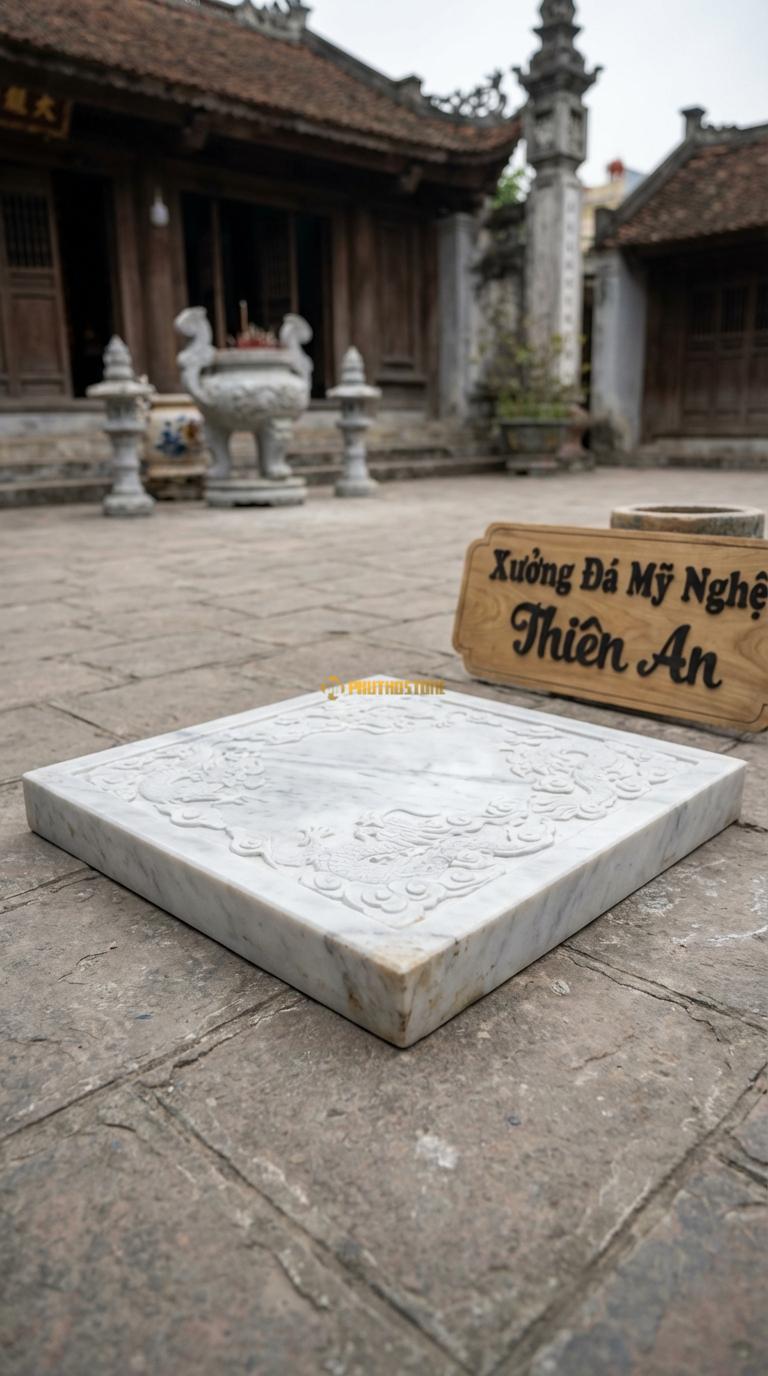 Chiếu Rồng Nhà Thờ Họ Đá Trắng Yên Bái Mây Tản Vân (Họa tiết mây cổ điển đơn giản, nhẹ nhàng), Kích thước 61 x 61 (Vuông nhỏ)