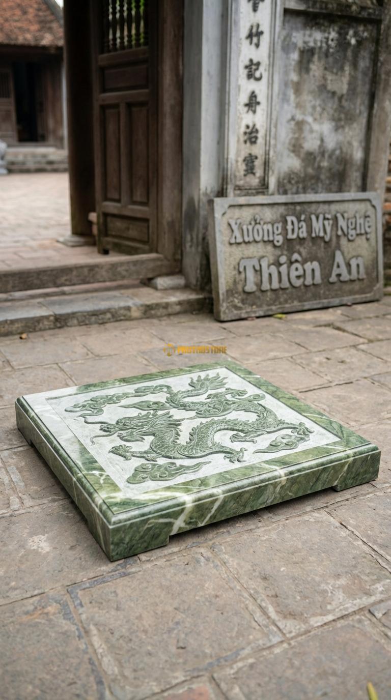 Chiếu Rồng Nhà Thờ Họ Đá Xanh Ấn Mây Tản Vân (Họa tiết mây cổ điển đơn giản, nhẹ nhàng), Kích thước 61 x 61 (Vuông nhỏ)