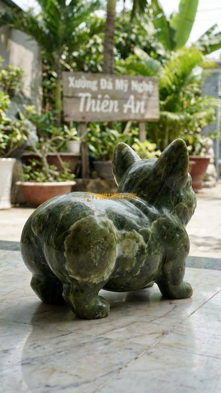 Chó Họa Hoạt Hình (Corgi/Pug) Bằng Đá Serpentine, Kiểu Dáng Mông To, Chân Ngắn. Kích Thước Dài 15cm.