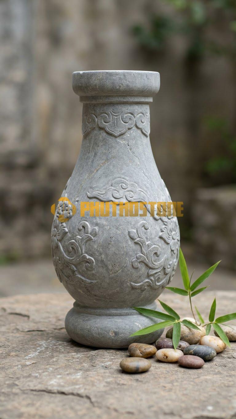 Con Tiện Đá Cuội Tròn Trụ (Hình Ống): Dáng hình trụ tròn thẳng tuột từ trên xuống, cao 65cm, đk 12cm, đơn giản hiện đại.