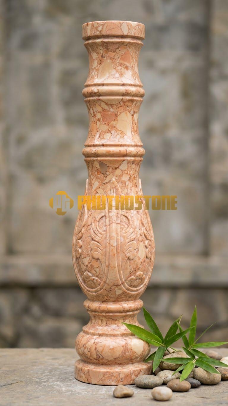 Con Tiện Đá Đá Hồng Đốt Trúc 5 Đốt: Mô phỏng thân trúc dáng cao với 5 đốt, cao 80cm, đk 12cm, thanh mảnh và nho nhã.