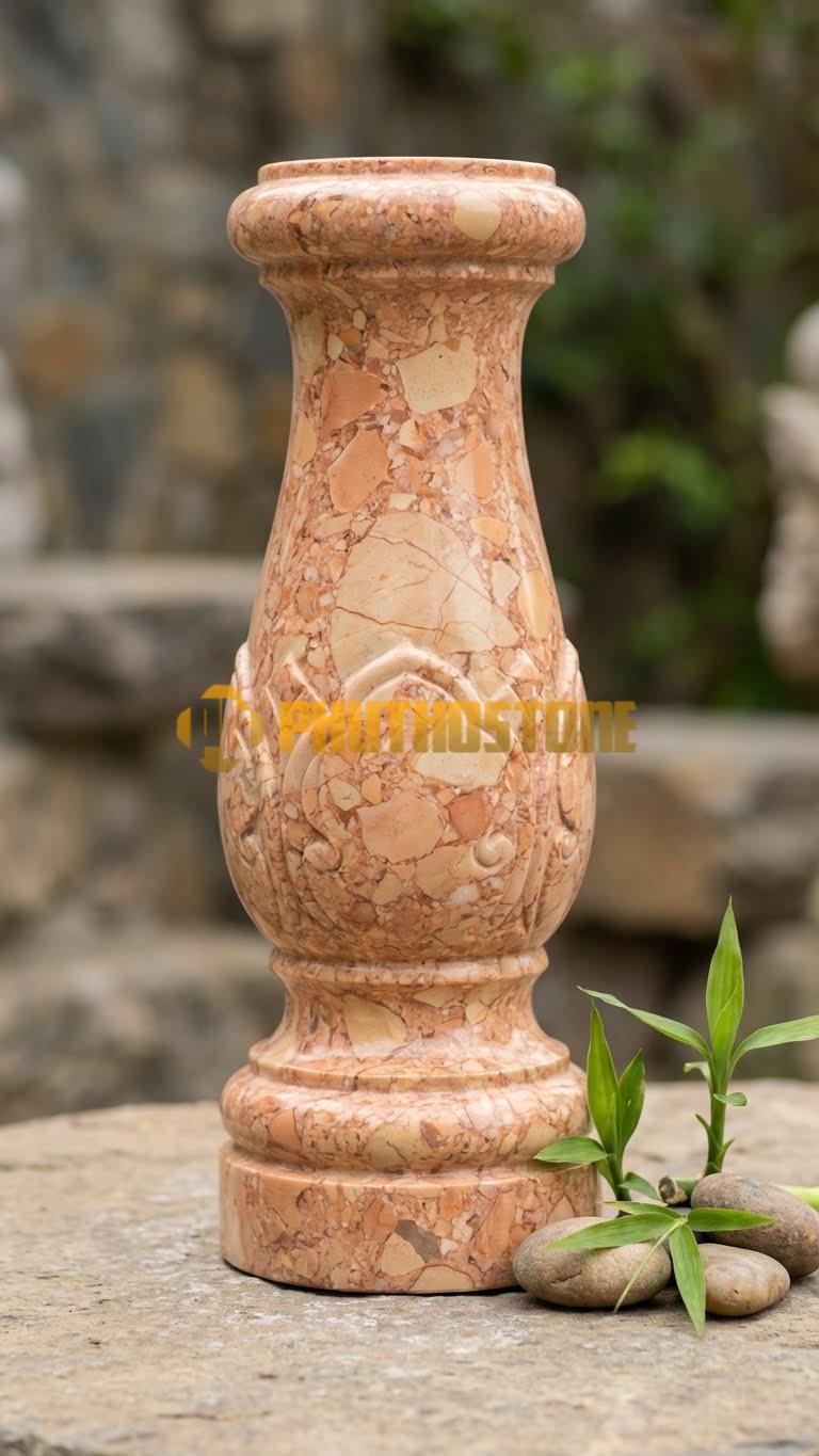 Con Tiện Đá Đá Hồng Tròn Trụ (Hình Ống): Dáng hình trụ tròn thẳng tuột từ trên xuống, cao 65cm, đk 12cm, đơn giản hiện đại.