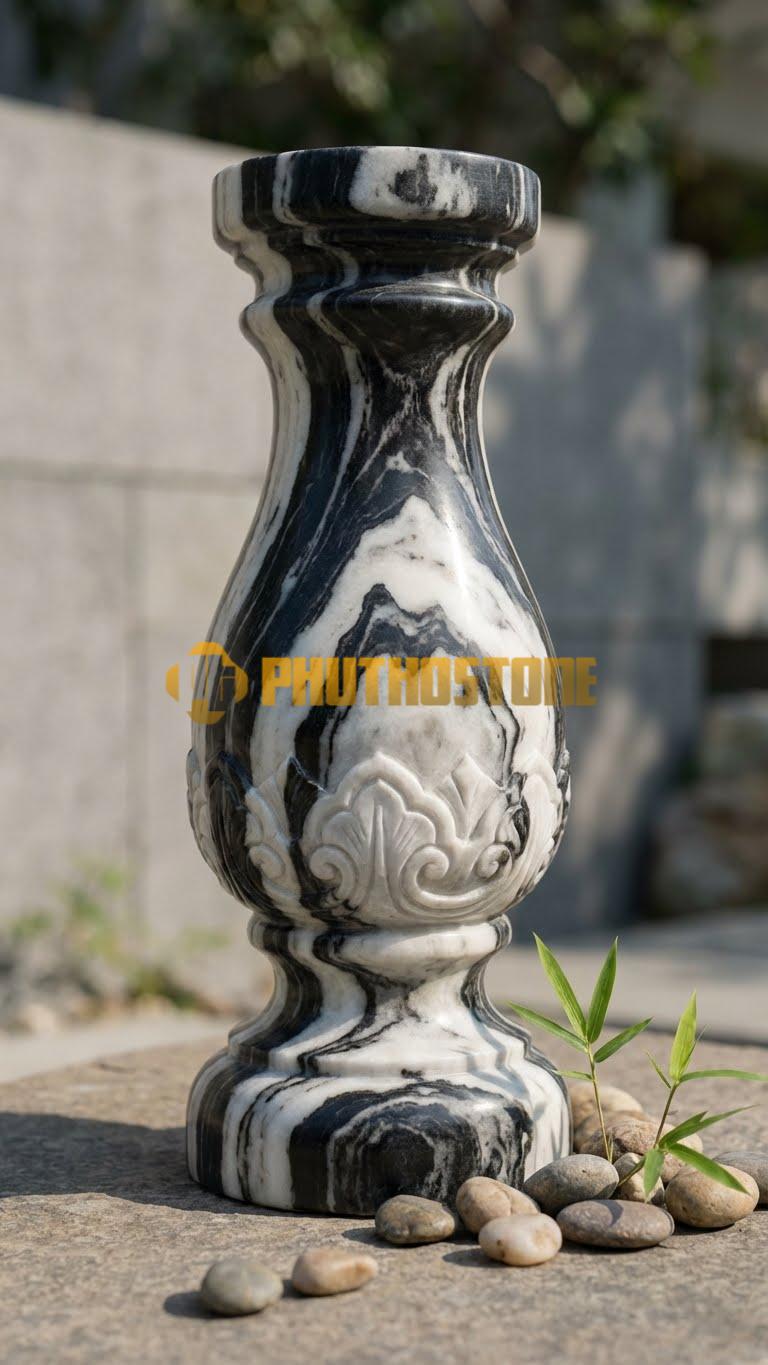 Con Tiện Đá Tuyết Sơn Bát Giác (8 Cạnh): Trụ hình bát quái, cao 75cm, đk 14cm, mang ý nghĩa phong thủy trấn trạch.