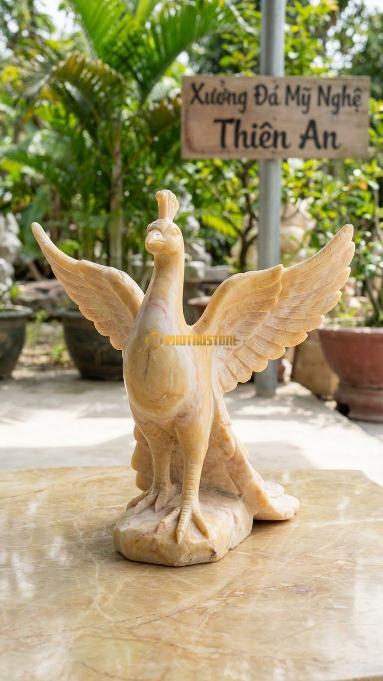Công Múa Bằng Đá Vàng Nghệ An, Kiểu Dáng Cánh Dang Rộng, Chân Nhón. Kích Thước Cao 45cm.