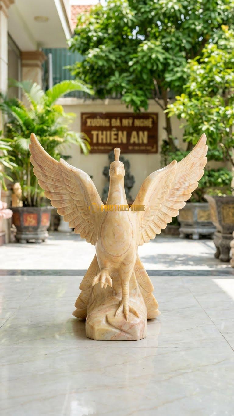 Công Múa Bằng Đá Vàng Nghệ An, Kiểu Dáng Cánh Dang Rộng, Chân Nhón. Kích Thước Cao 45cm.