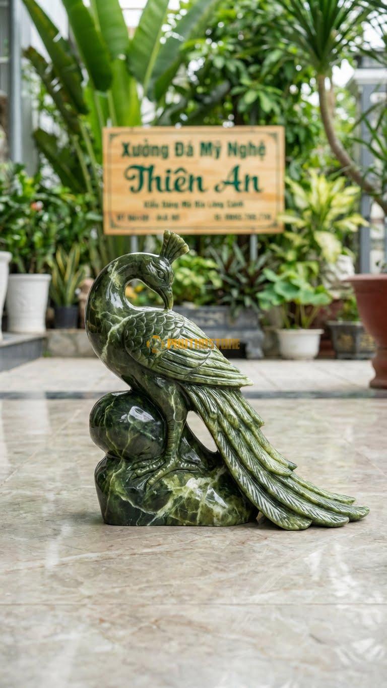 Công Quay Đầu (Hồi Thủ) Bằng Đá Serpentine, Kiểu Dáng Mỏ Rỉa Lông Cánh. Kích Thước Dài 40cm.