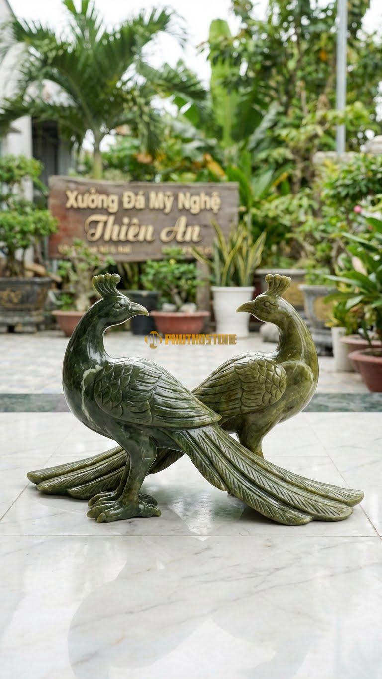 Công Quay Đầu (Hồi Thủ) Bằng Đá Serpentine, Kiểu Dáng Mỏ Rỉa Lông Cánh. Kích Thước Dài 40cm.