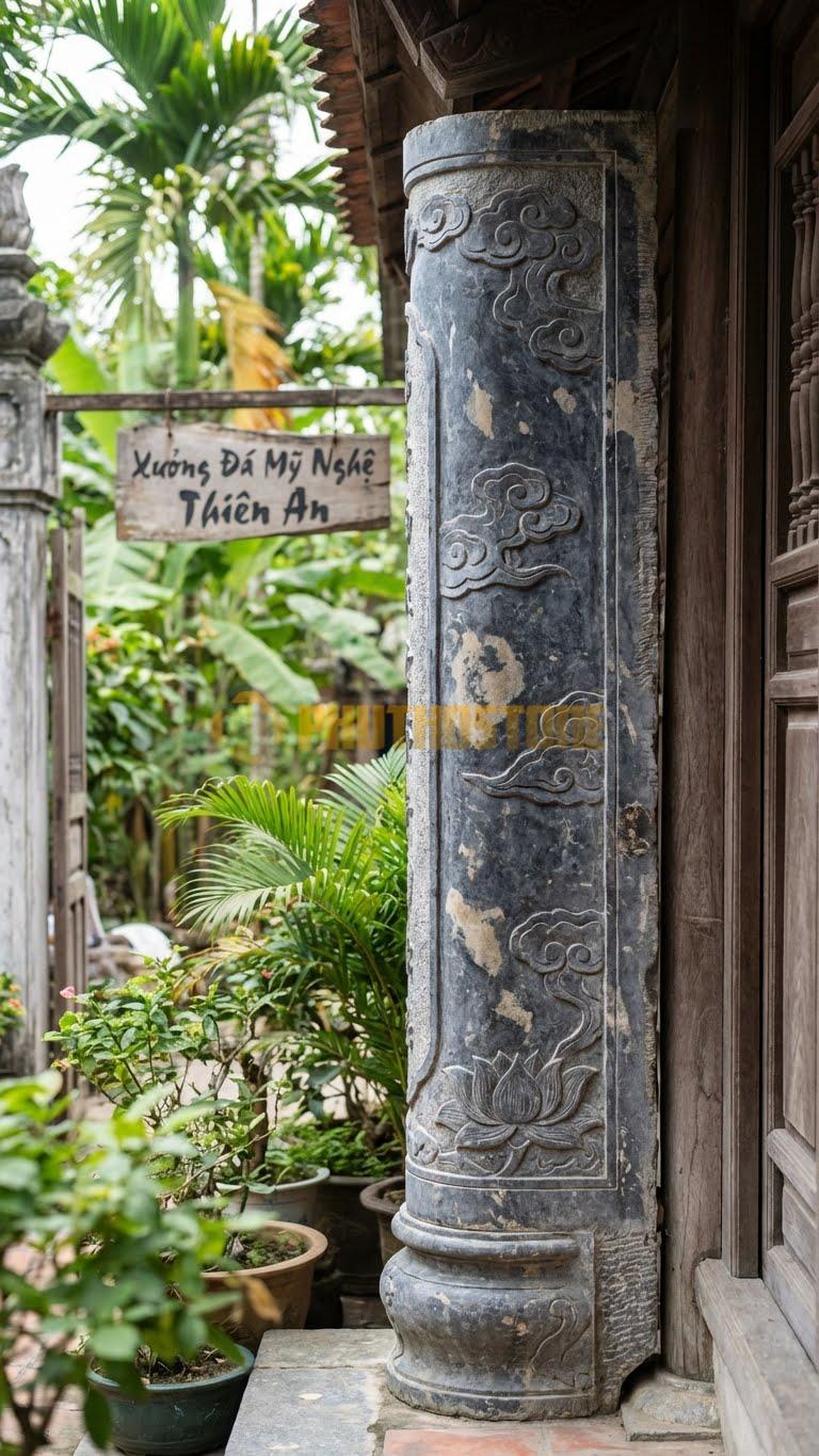 Cột Đá Da Báo Bản Nguyệt Thân Cột Nửa Tròn Nửa Phẳng Áp Tường 20X30X260 Cm