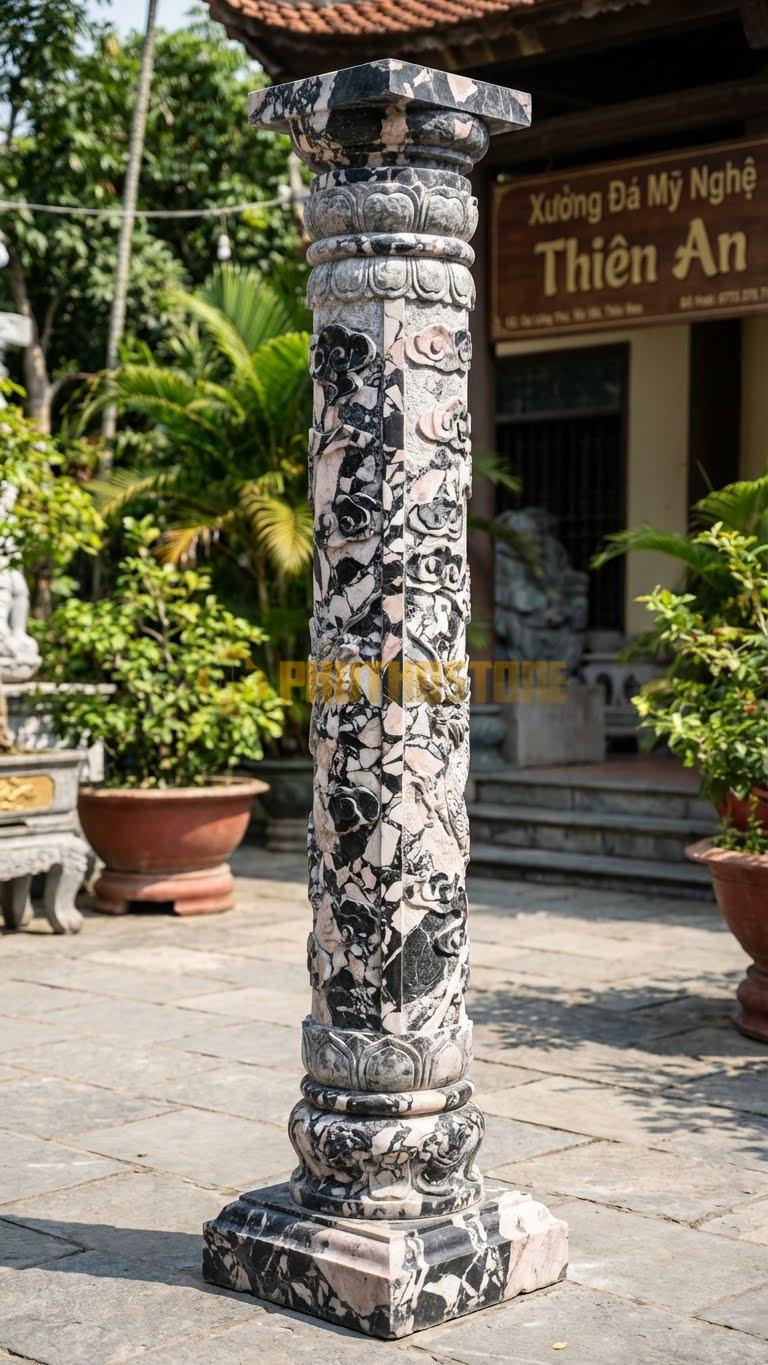 Cột Đá Da Báo Đá Chẻ Bề Mặt Thô Ráp, Không Mài Bóng 30X30X220 Cm